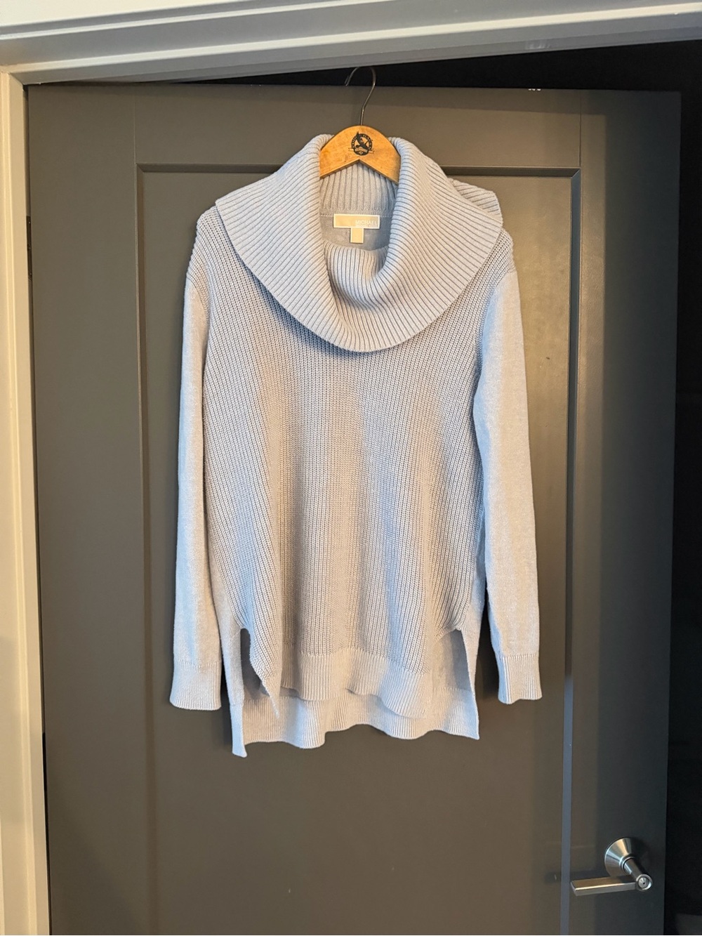 Womenโs Michael Kors Gray Blue Cowl Neck Sweater size Large
